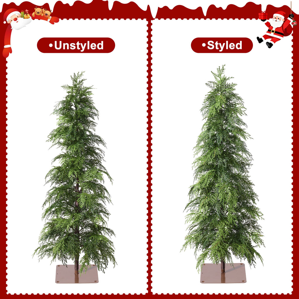 DR.Planzen Artificial Cypress Tree 5FT - Realistic PE Faux Christmas Tree with Stable Iron Base, Artificial Evergreen Tree for Front Porch, Patio, Entryway, Indoor Outdoor Home Decor