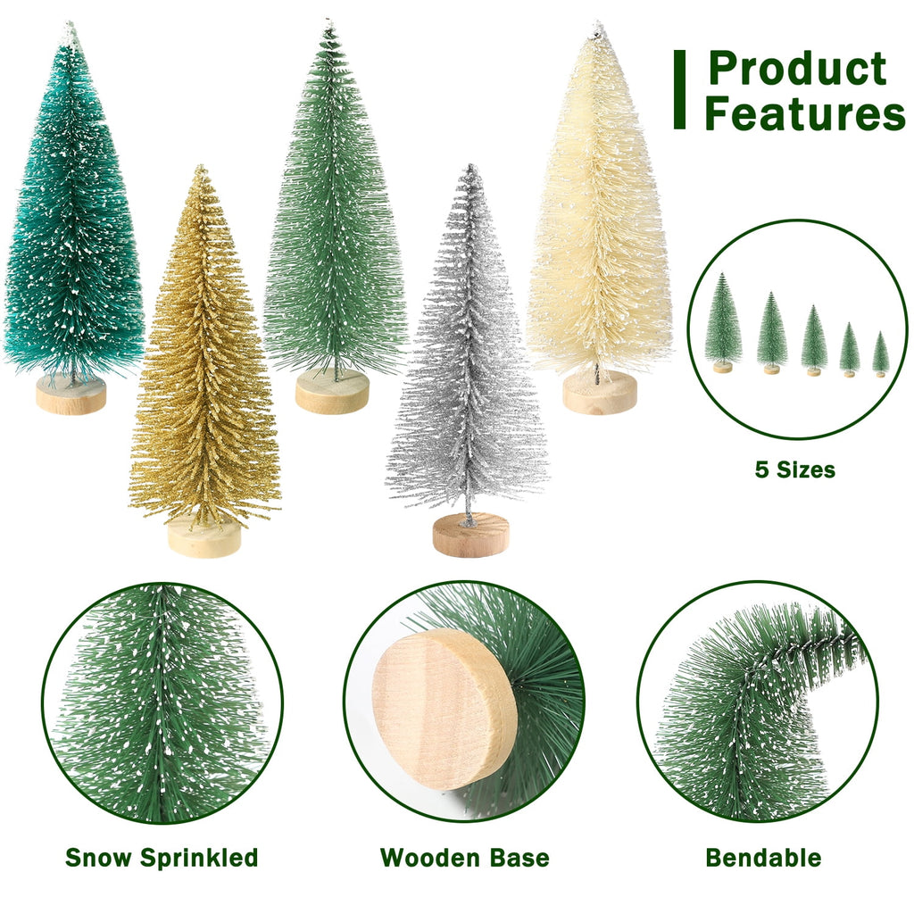 Ayieyill 30PCS Artificial Mini Christmas Trees, Mini Pine Tree Sisal Trees with Wood Base Bottle Brush Trees for Christmas Table Top Decor Winter Crafts Ornaments