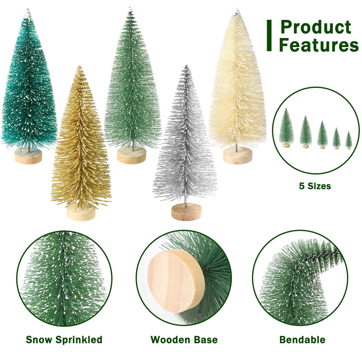 Ayieyill 30PCS Artificial Mini Christmas Trees, Mini Pine Tree Sisal Trees with Wood Base Bottle Brush Trees for Christmas Table Top Decor Winter Crafts Ornaments