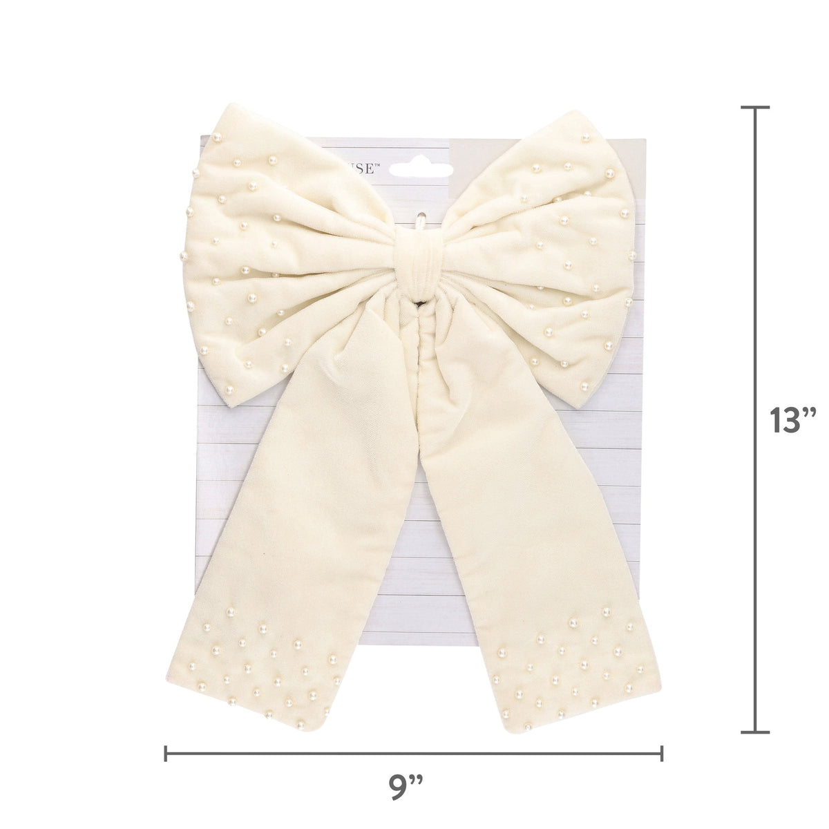My Texas House Cream Velvet Beaded Decorative Christmas Bow, 13"
