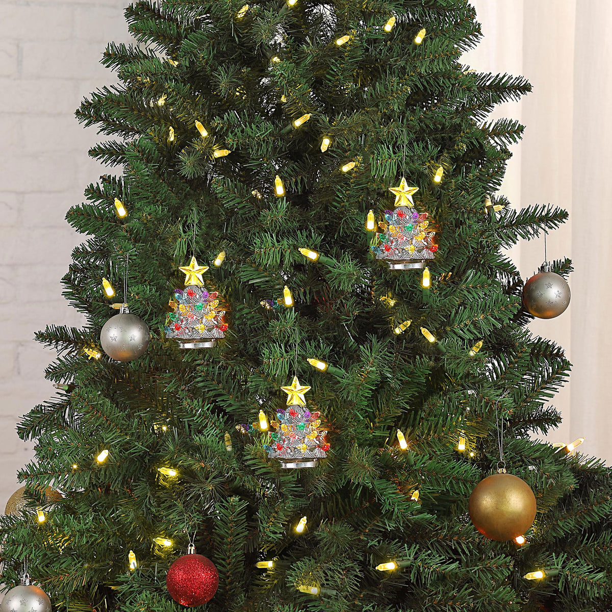 Mr. Christmas Nostalgic Ceramic Tree Ornaments - Green, Set of 3