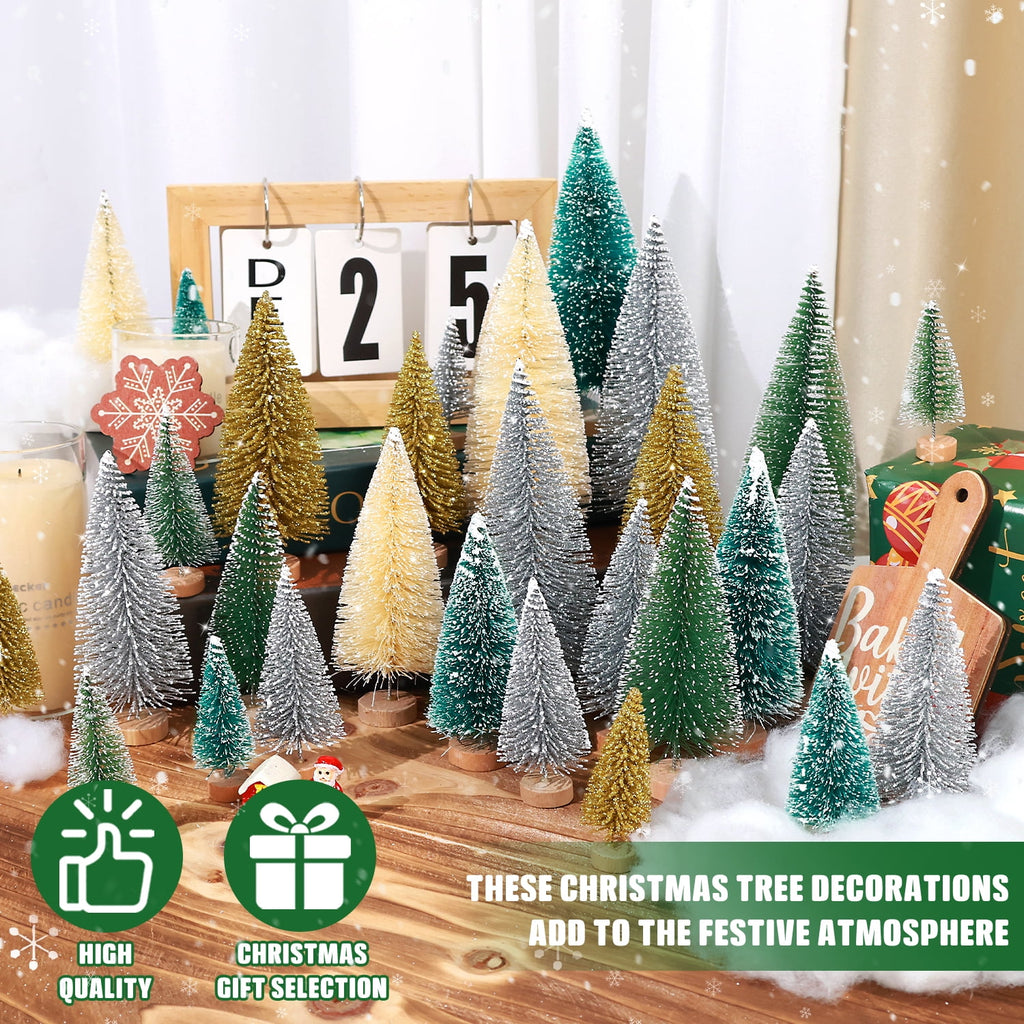 Ayieyill 30PCS Artificial Mini Christmas Trees, Mini Pine Tree Sisal Trees with Wood Base Bottle Brush Trees for Christmas Table Top Decor Winter Crafts Ornaments