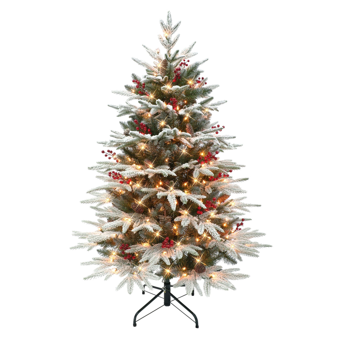 4.5 ft Pre-lit Flocked Halifax Fir Tree 250 Clear Incandescent Lights