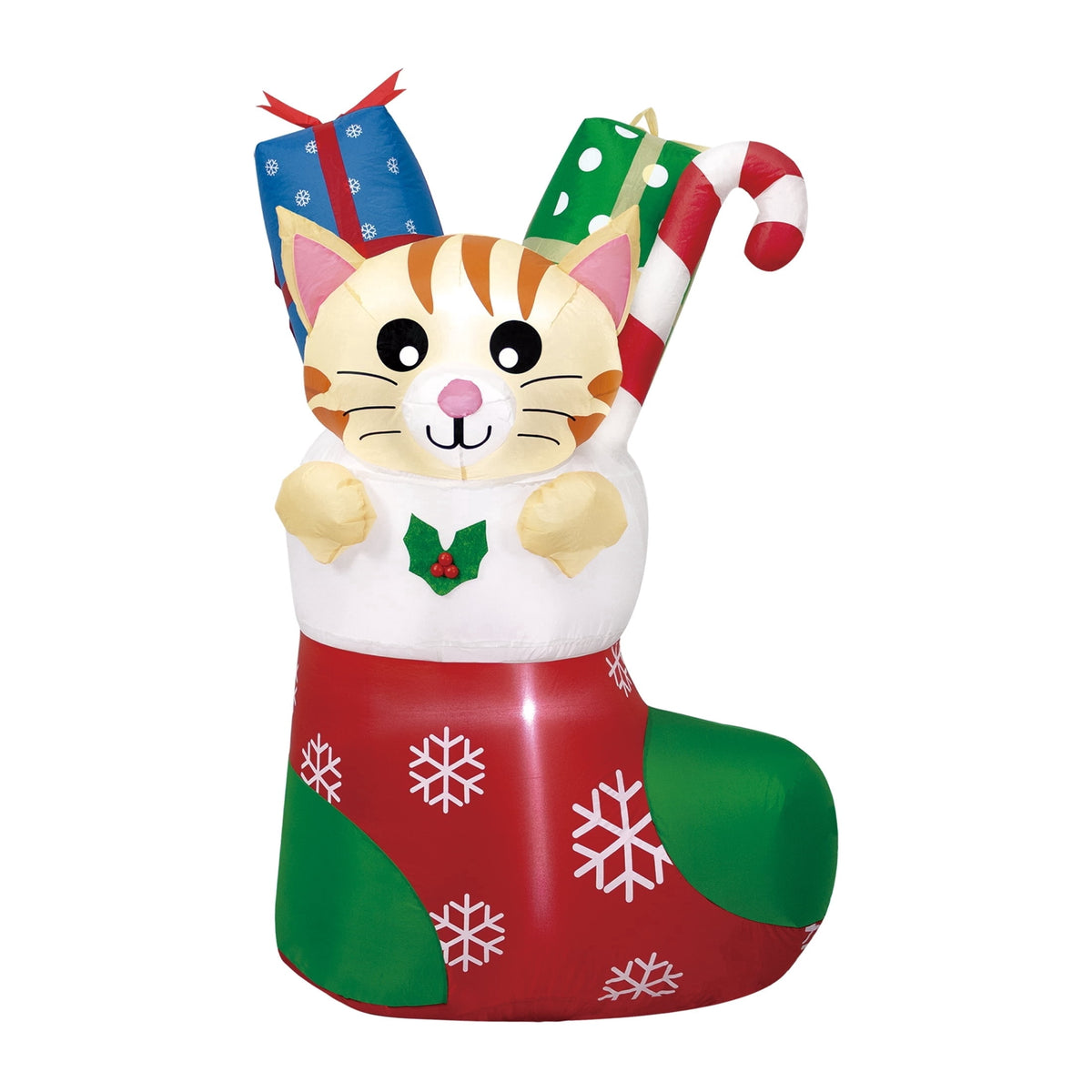 Multicolor Cat in Stocking Christmas Yard Inflatable, 4.5', by Holiday Time