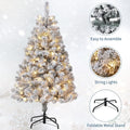 4.5Ft Artificial Christmas Tree, Snowy Flocked Green, 100 Warm White Lights, Quick Hinged Setup, Foldable Metal Base, Foot Pedal Control, Realistic Branch Tips, Indoor Seasonal Decor for Home, Office
