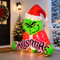 4.5ft Christmas Inflatable Green Monster Window Breakout Outdoor Holiday Decor with LED Lights
