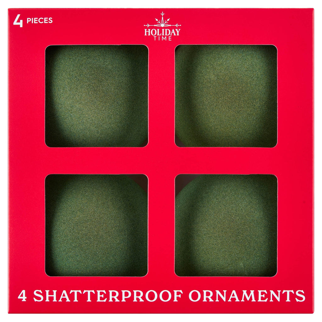 4-Count Sage Green Velvet-Feel Ball Shatterproof Christmas Ornaments, 4.8", by Holiday Time