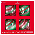 4-Count Metallic Pink and Green Glitter Stripes Ball Shatterproof Christmas Ornaments, 4.5", by Holiday Time