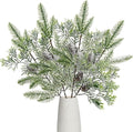 4 Piece Artificial Pine Needle Branches 15.7 Inch Snowy Frosted Greenery with Pinecones for Winter Christmas Tree Decor White