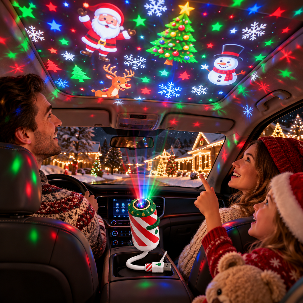 2027 Christmas Projector Light with 12 Films, USB Powered Holiday Projection Lamp with Clear Lens & One-Touch Control, Adjustable Christmas Car Ceiling & Room Decor