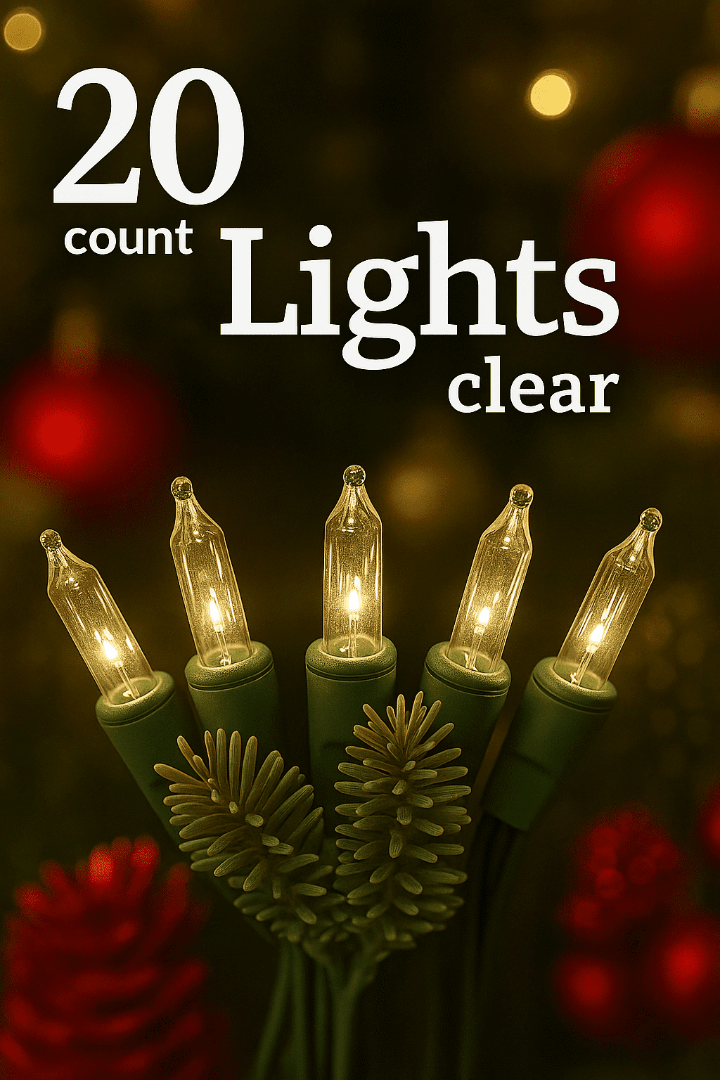 Greenbrier International 20-Count Mini Christmas Lights, Clear Indoor String Light Set, 5 ft (1.5 m)