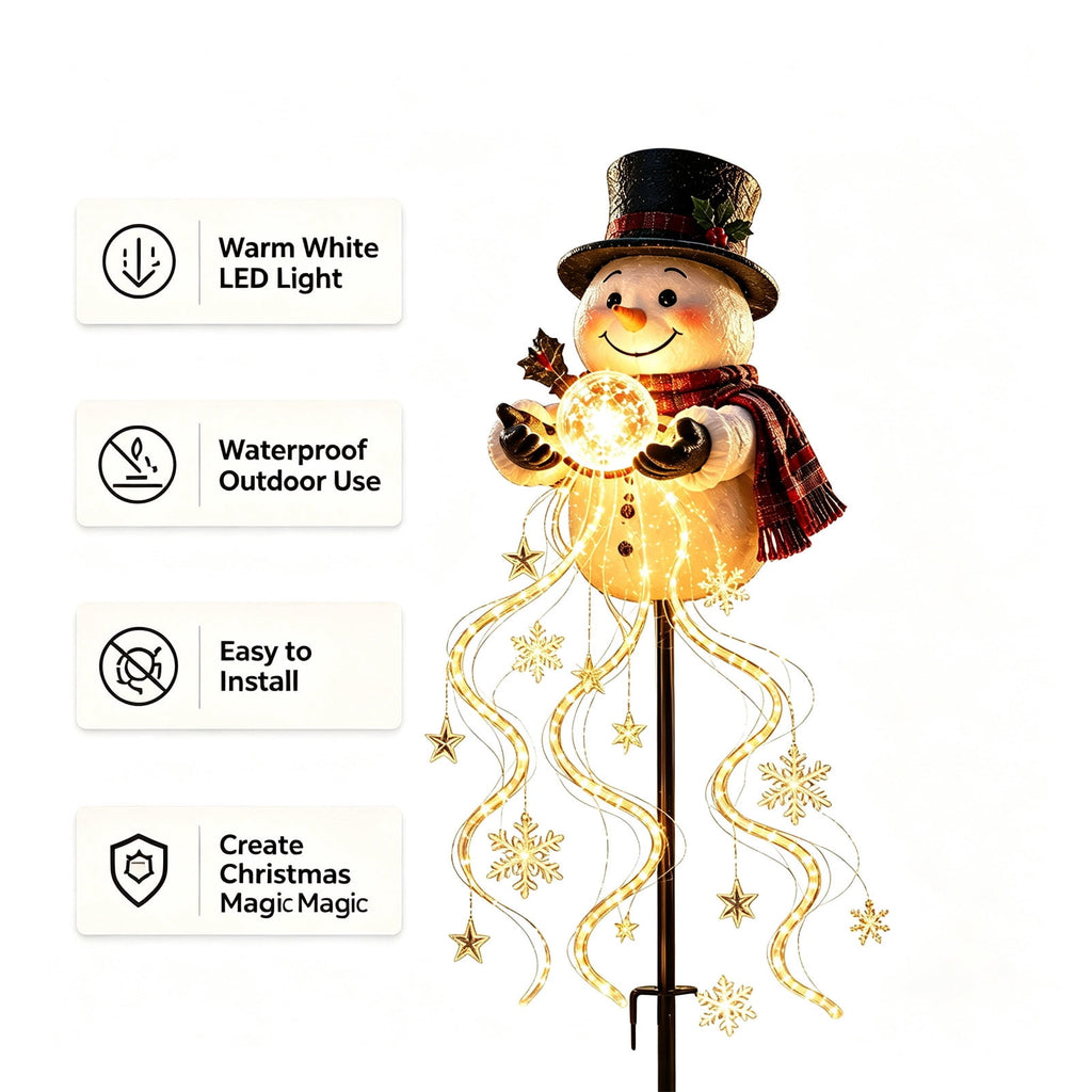 Clearance Christmas Solar Santa Magic Fountain Light - 32" Flowing Snowflake LED Garden Stake Light, Christmas Decorations Outdoor for Yard Porch