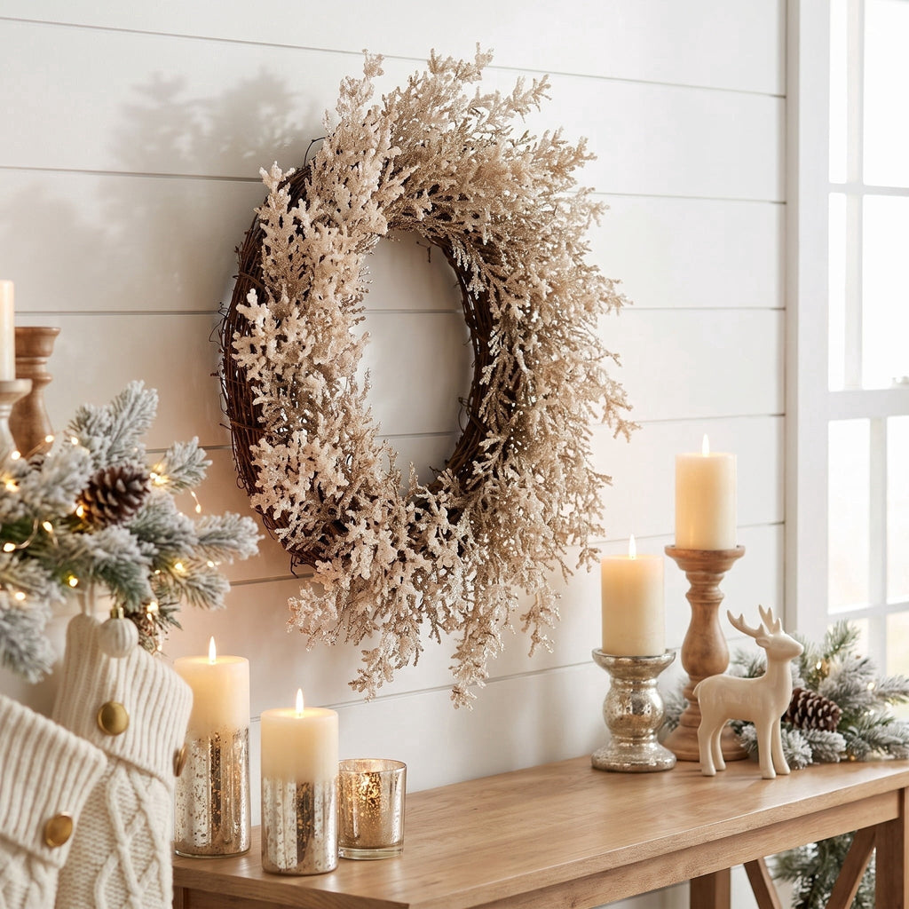 Iced Cedar Artificial Christmas Wreath, Champagne Gold, 24", by Holiday Time