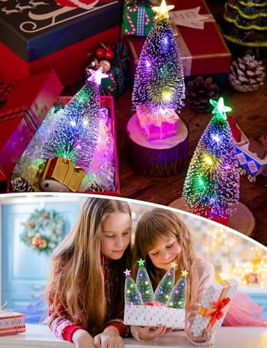 Mini Christmas Tree with Lights, 4 Pack Tabletop Christmas Trees