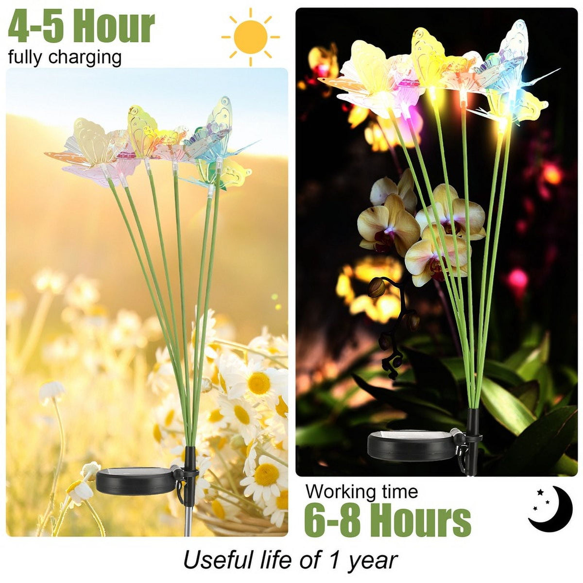topjuju 2Pack Solar Garden Butterfly Lights, Swaying Butterfly Light, Like Lively Butterfly Flying in Garden, Waterproof Color Changing Solar Outdoor Lights for Yard Pathway Decor