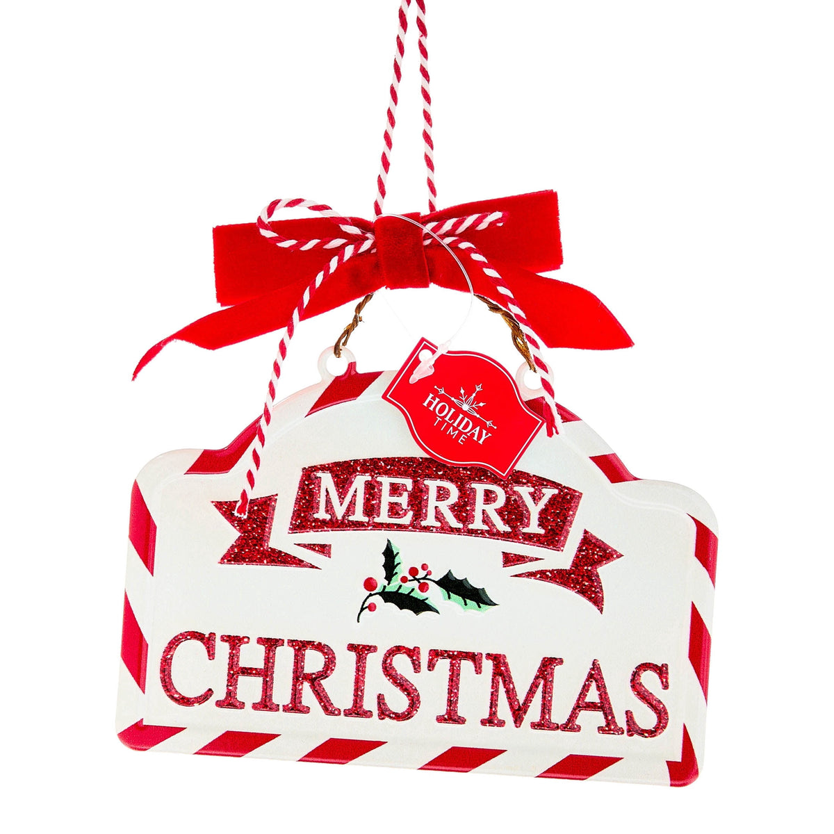 Red/Green/White Metal Merry Christmas Ornament, 5.5", by Holiday Time