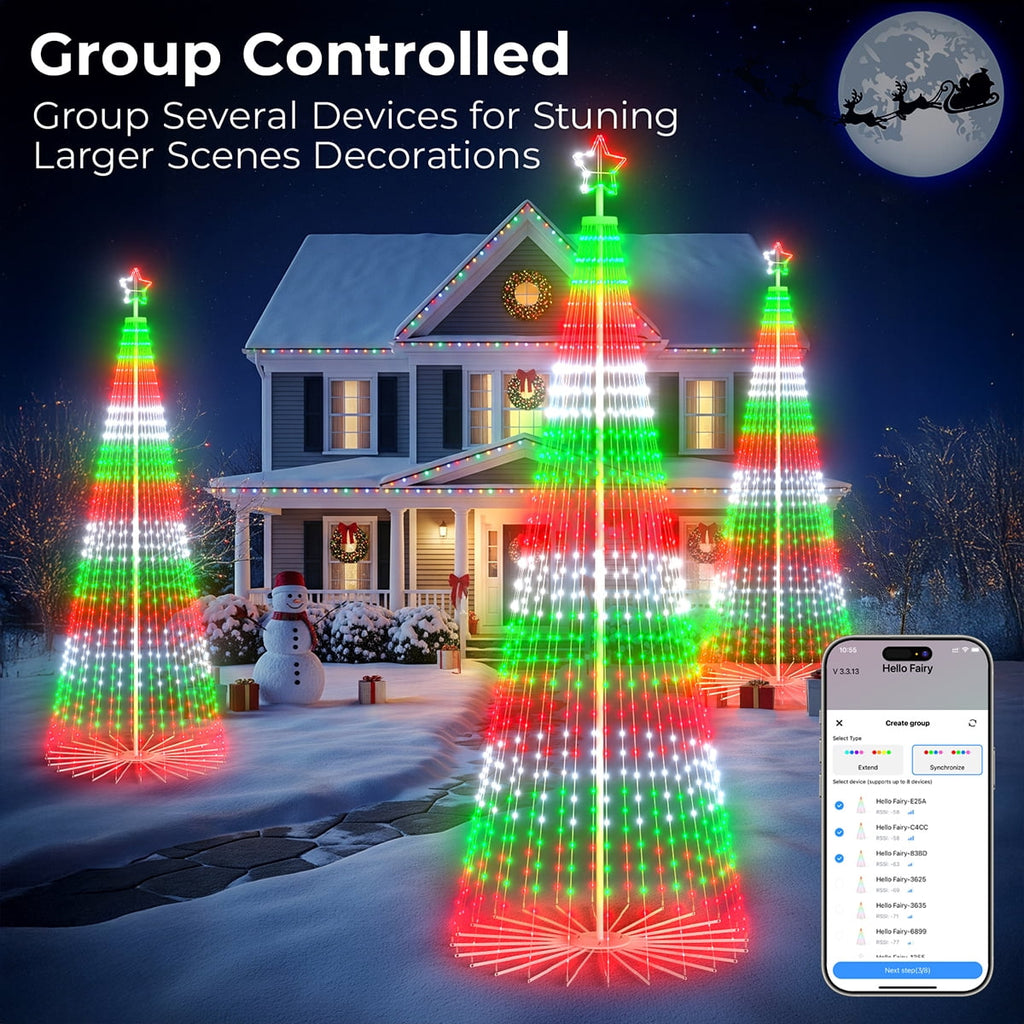 8FT 236 LED Christmas Cone Tree Smart Light with 58 Modes DIY Timer Remote Dimmable Artificial Christmas Tree for Porch Yard Patio Indoor Outdoor Xmas Holiday Decor