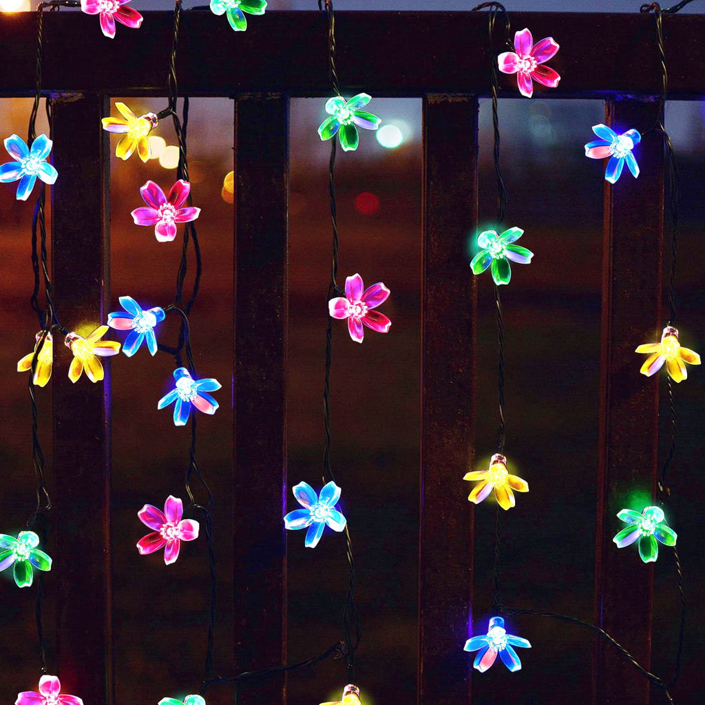 Rirool Cherry Blossom Solar String Lights Outdoor, 23FT 50 LED Flower Fairy Lights with 2 Lighting Modes, IP65 Waterproof Auto On/Off for Garden Patio Wedding Christmas Decor, Multicolor