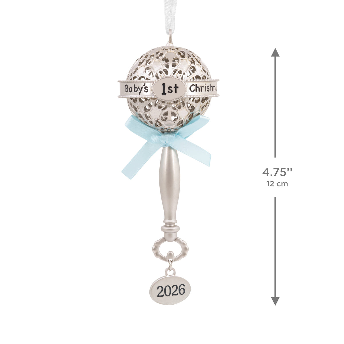 Hallmark Ornament (Baby First Cmas Rattle Blue Ribbon 2026, Metal), 1 Count