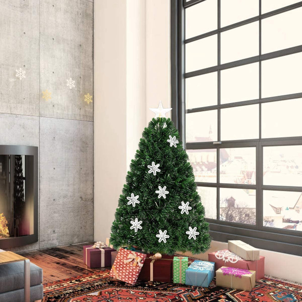 Topbuy 3'Artificial Christmas Tree Pre-Lit LED and Fiber Optic w/ Snowflakes