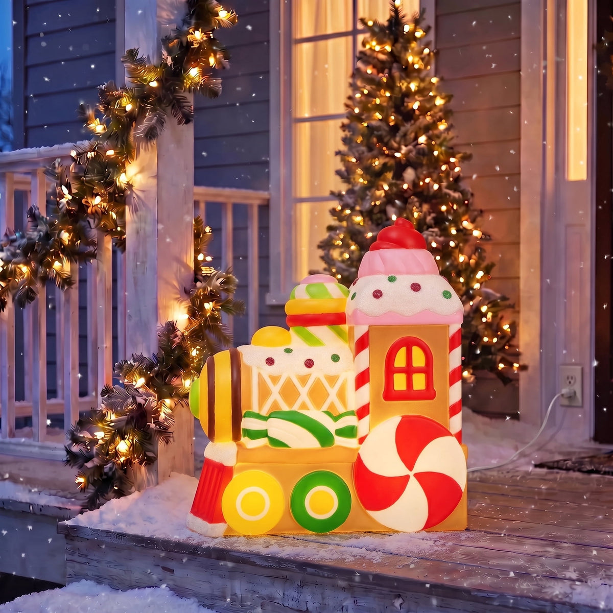 Lighted Blow Mold Candy Train Indoor/Outdoor Christmas Decoration, Multicolor, 22", by Holiday Time