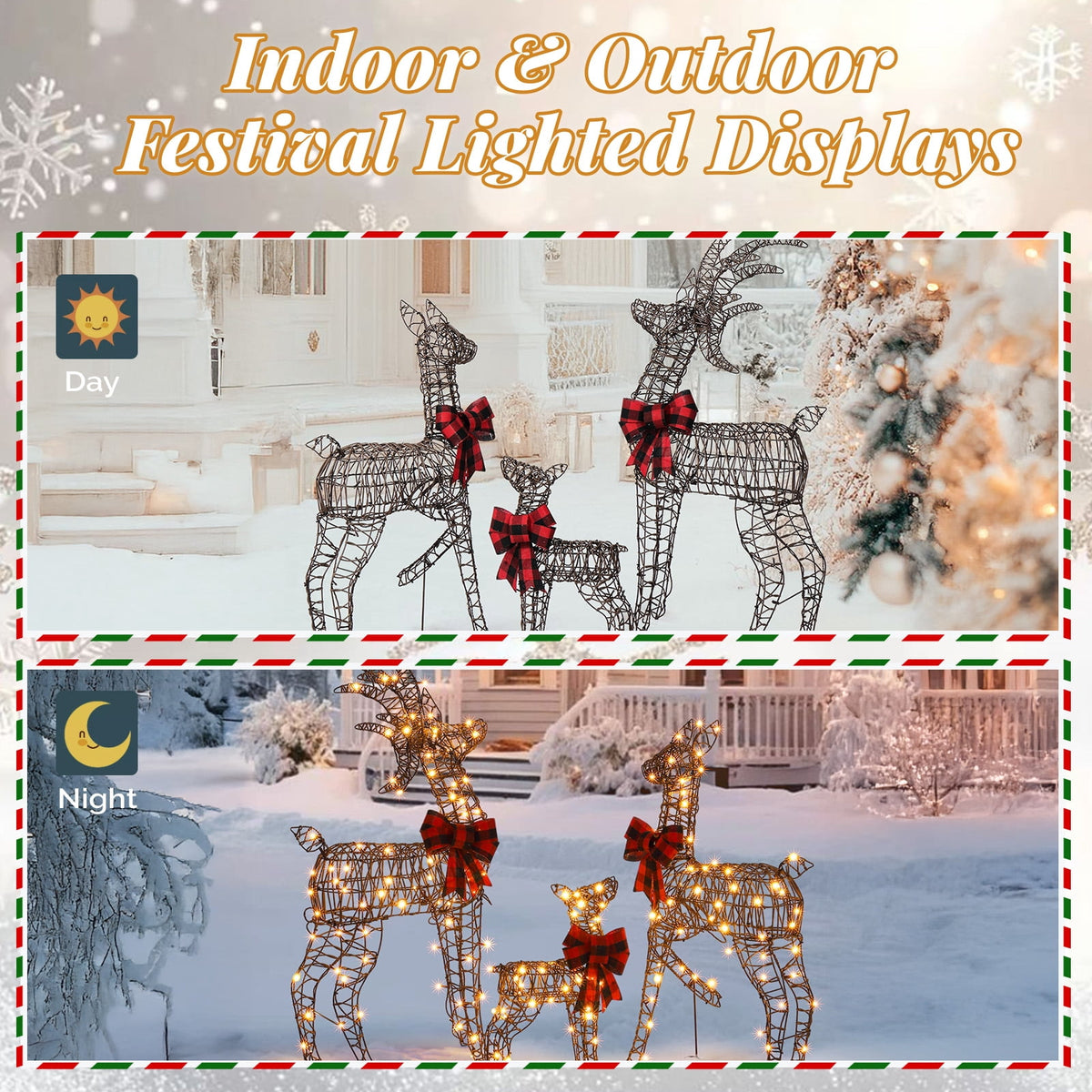 Ktaxon Christmas Outdoor Decor 4FT Lighted Reindeer Set 3Pcs Yard Deer Decorations LED Lights - Gold