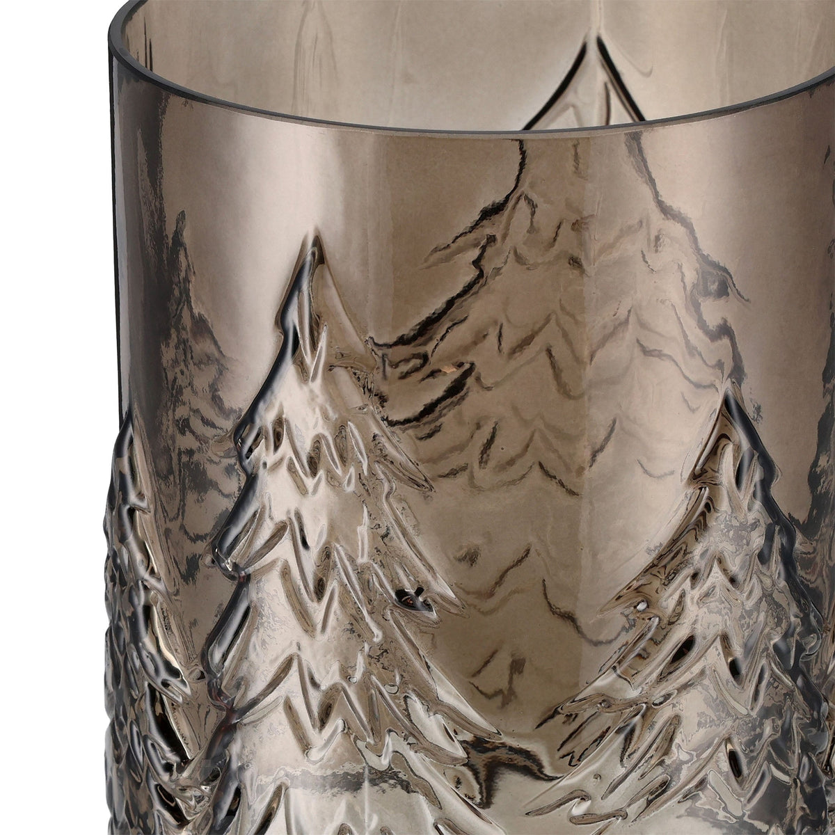 Medium Brown Glass Tree Pattern Christmas Pillar Candle Holder, 6.3", by Holiday Time