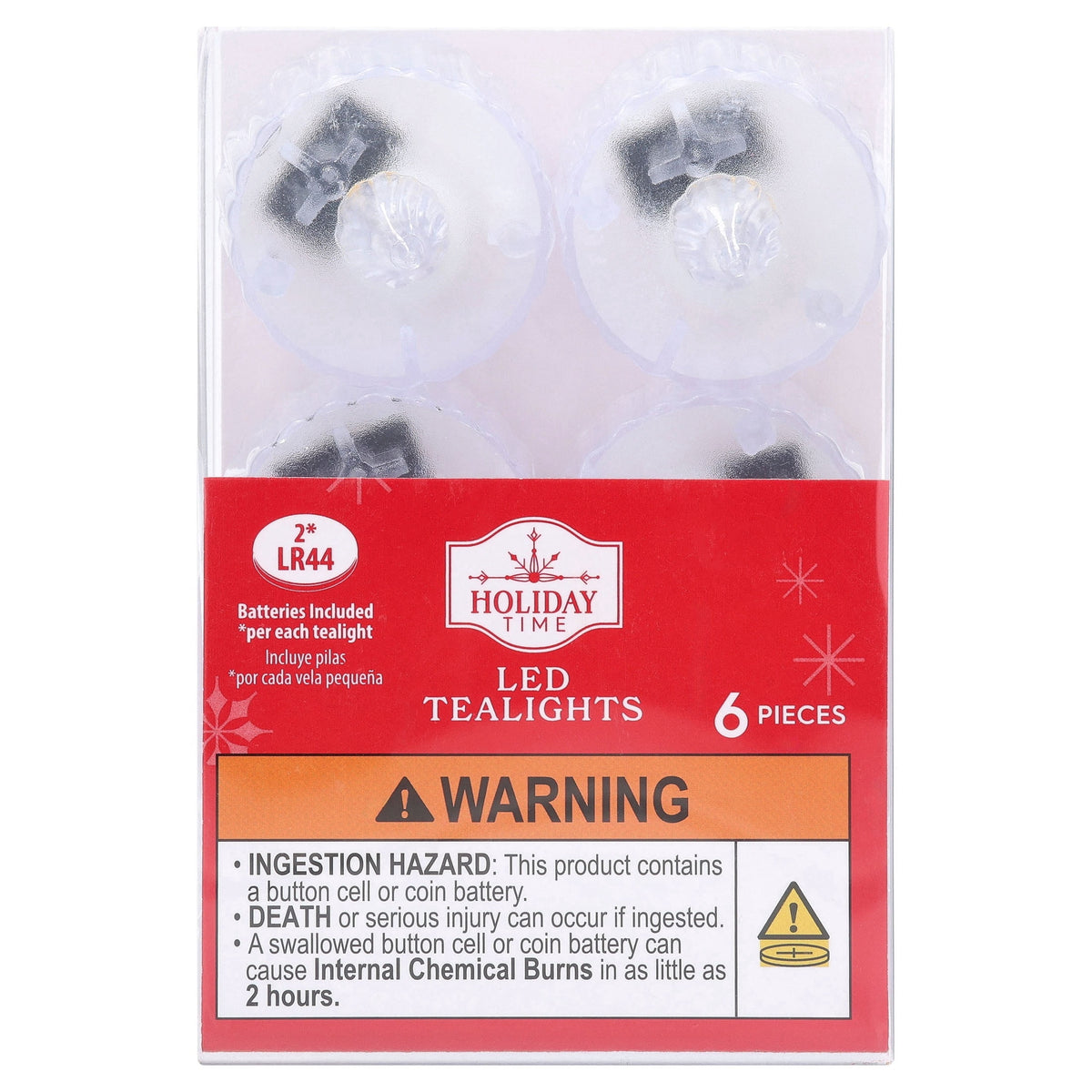 Indoor Battery-Operated LED Plastic Flameless Christmas Tealight Candles, Clear, 2", 6 Count, by Holiday Time