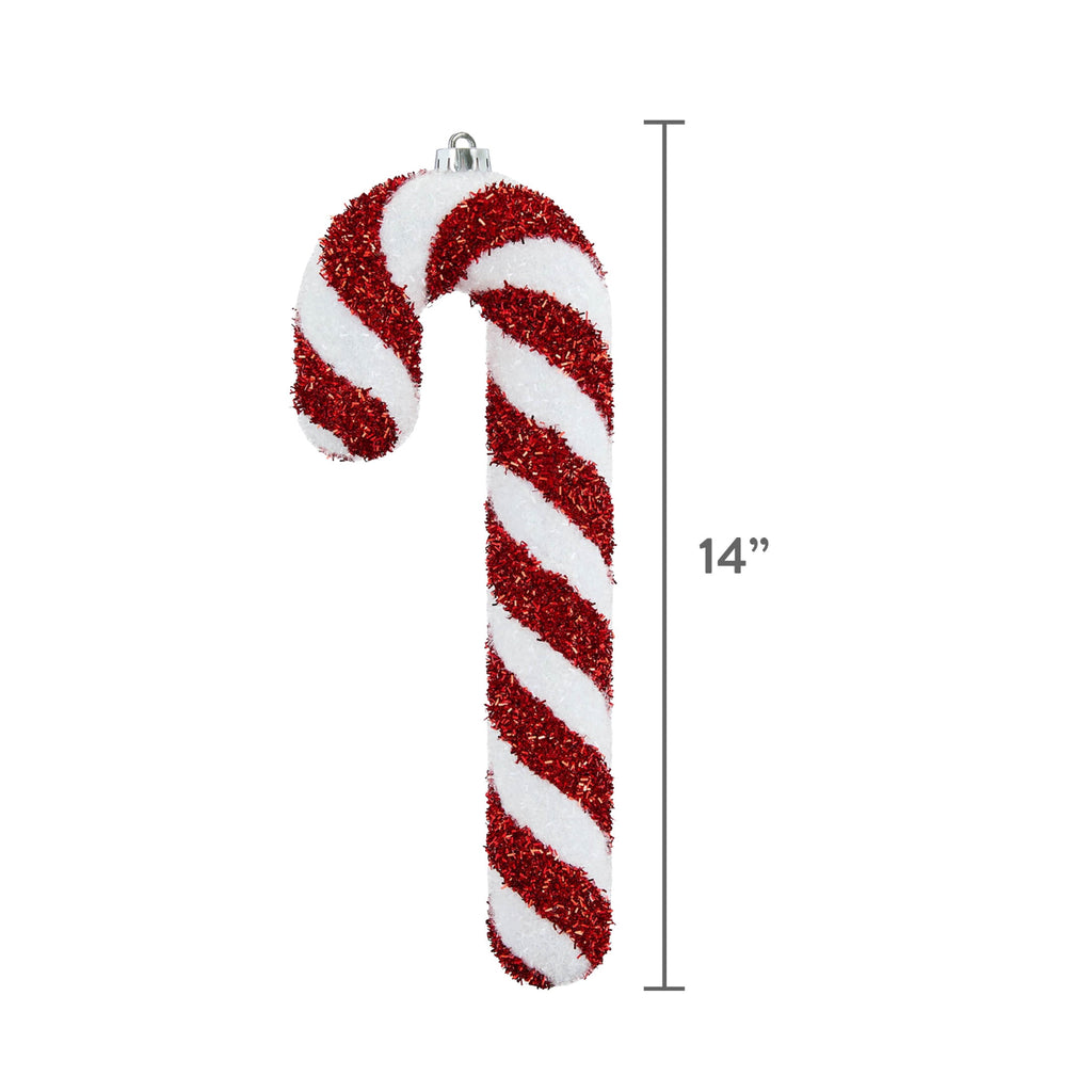 2-Count Red and White Jumbo Tinsel Candy Cane Shatterproof Christmas Ornaments, 14", by Holiday Time