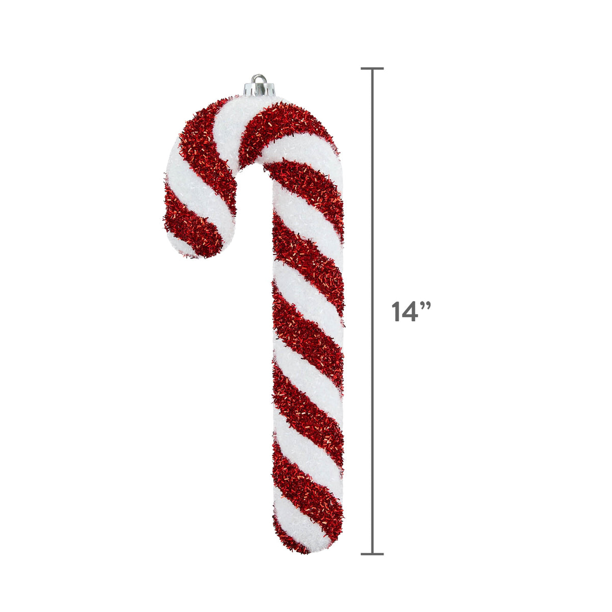 2-Count Red and White Jumbo Tinsel Candy Cane Shatterproof Christmas Ornaments, 14", by Holiday Time