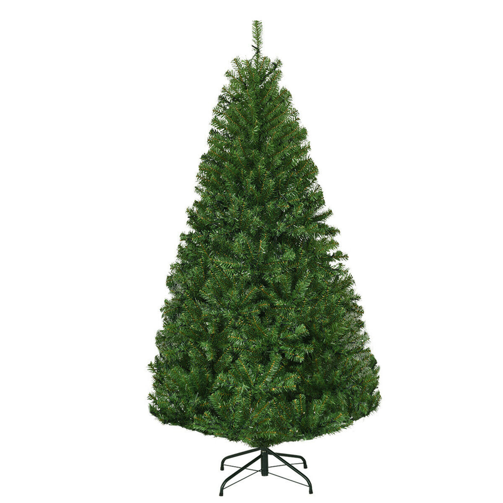 Gymax 8FT Pre-Lit Christmas Tree Hinged Artificial Tree w/ Metal Stand LED Lights