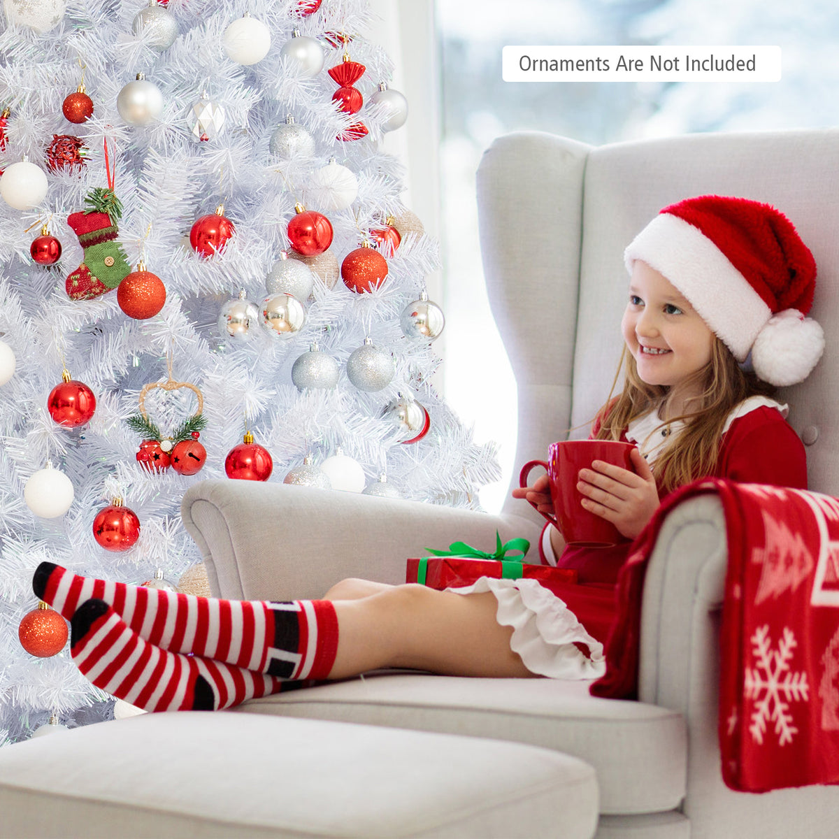 Topbuy 6FT White Realistic Xmas Tree, Lush Christmas Tree W/ 792 PVC & PET Branch Tips