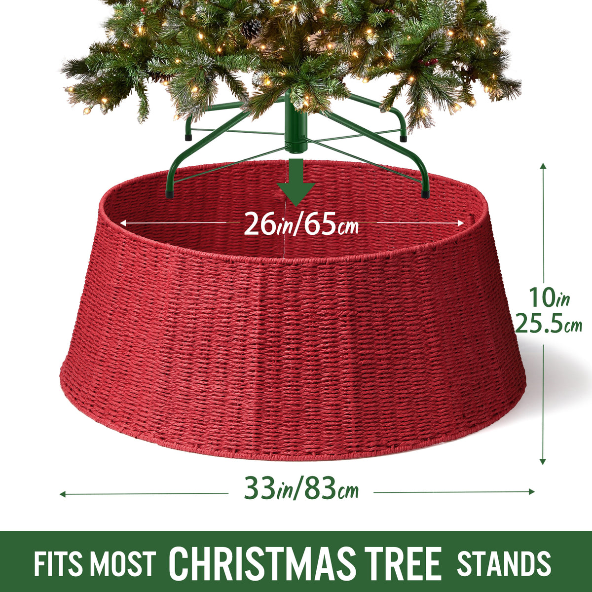 Ayieyill 26 inch Christmas Tree Collar, Christmas Tree Skirt for Christmas Tree Decorations | Rattan (Pink)