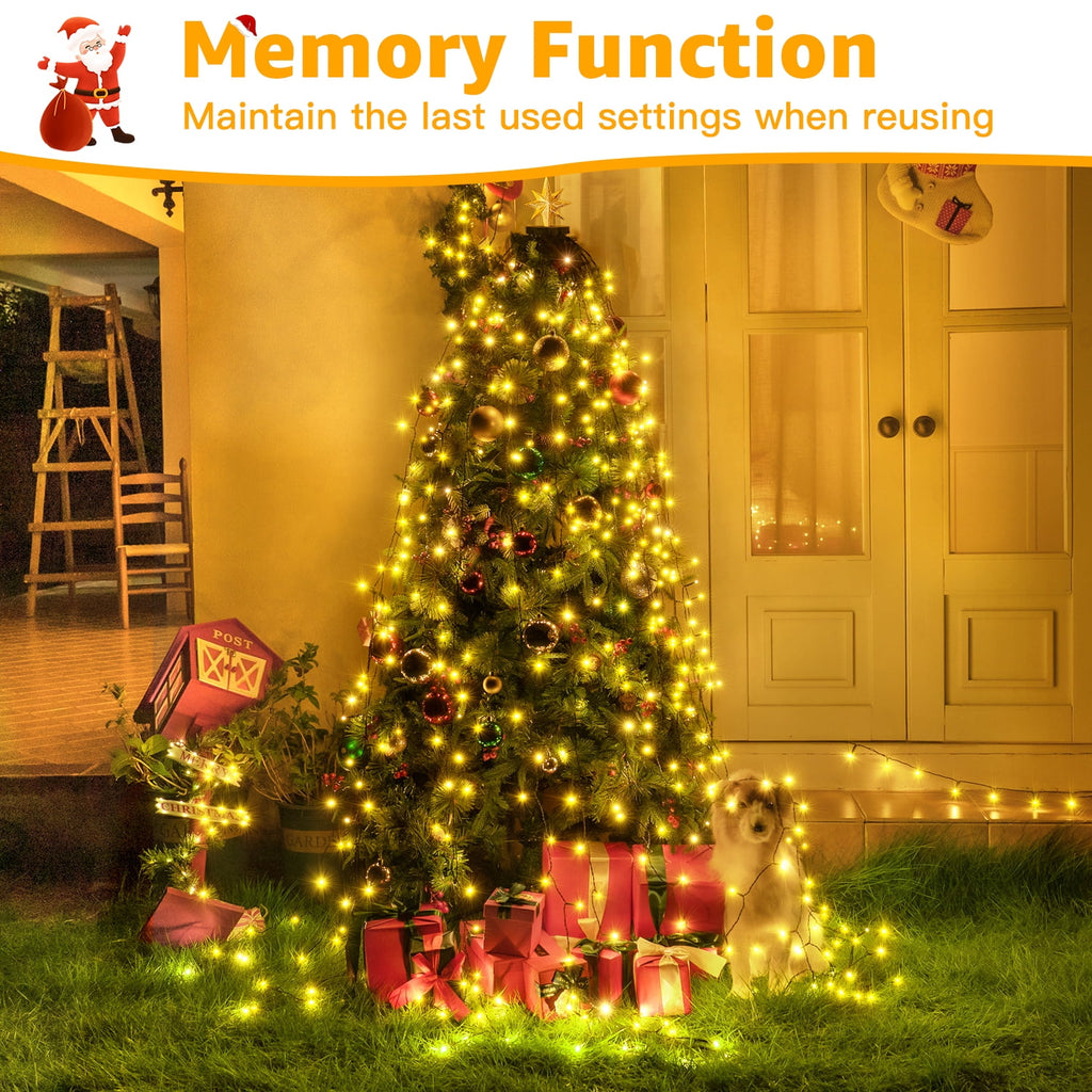Ollny Christmas Tree Lights with Ring, 8 Modes & 3 Timers Cascading Twinkle Lights for Christmas Tree, 200 LED 6.6FT*10 Lines Waterfall Lights for Indoor Outdoor Xmas Decoration (Warm White)