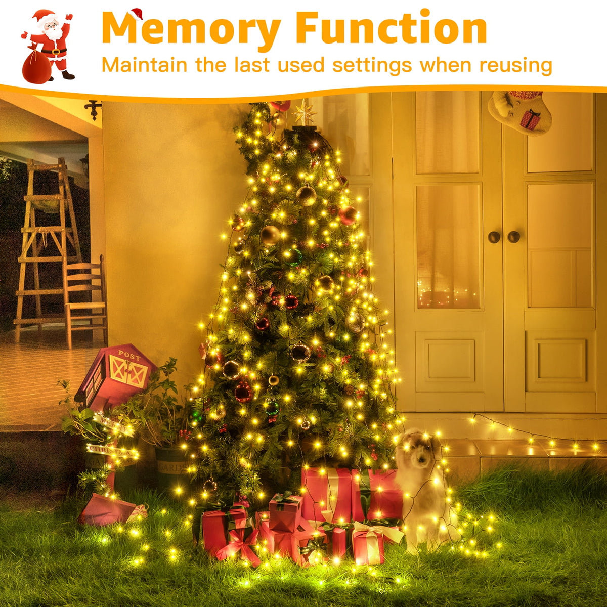 Ollny Christmas Tree Lights with Ring, 8 Modes & 3 Timers Cascading Twinkle Lights for Christmas Tree, 200 LED 6.6FT*10 Lines Waterfall Lights for Indoor Outdoor Xmas Decoration (Warm White)