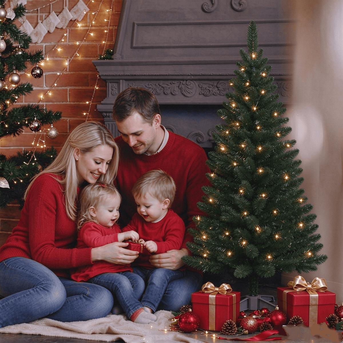Cowin 4ft Artificial Christmas Tree,Pre-lit Tinsel Pine Spruce Tree, Small Xmas Tree for Home, Office and Party,White