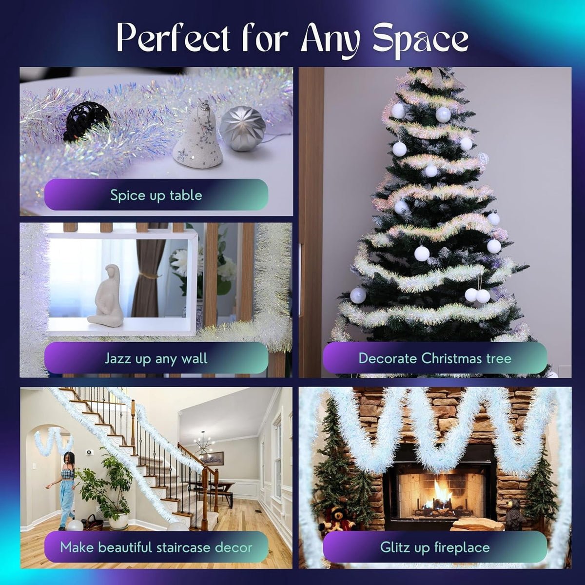 Ayieyill 33ft Tinsel Garland Hanging Christmas Tree Garland for Christmas Tree Decorations Indoor, Iridescent