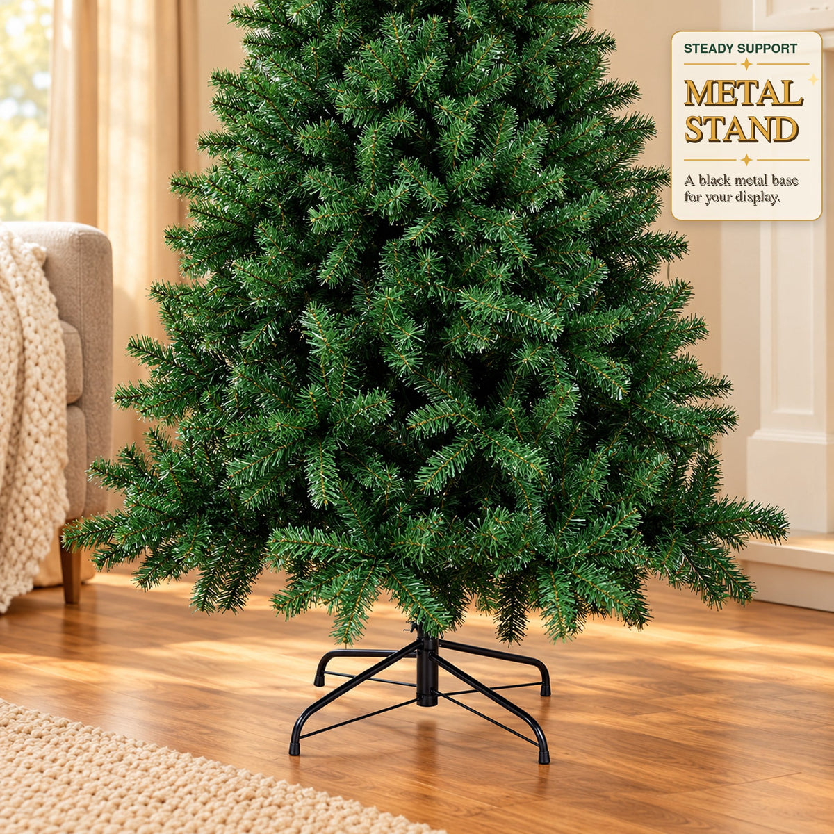Fenbeli 6ft Artificial Christmas Tree with Metal Base, Indoor Outdoor Green