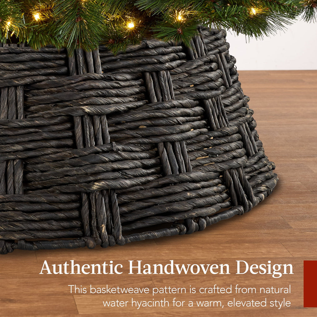 Best Choice Products 42in Basket Woven Hyacinth Christmas Tree Collar, Tree Skirt Accessory w/ Cord Cut-Out - Chestnut
