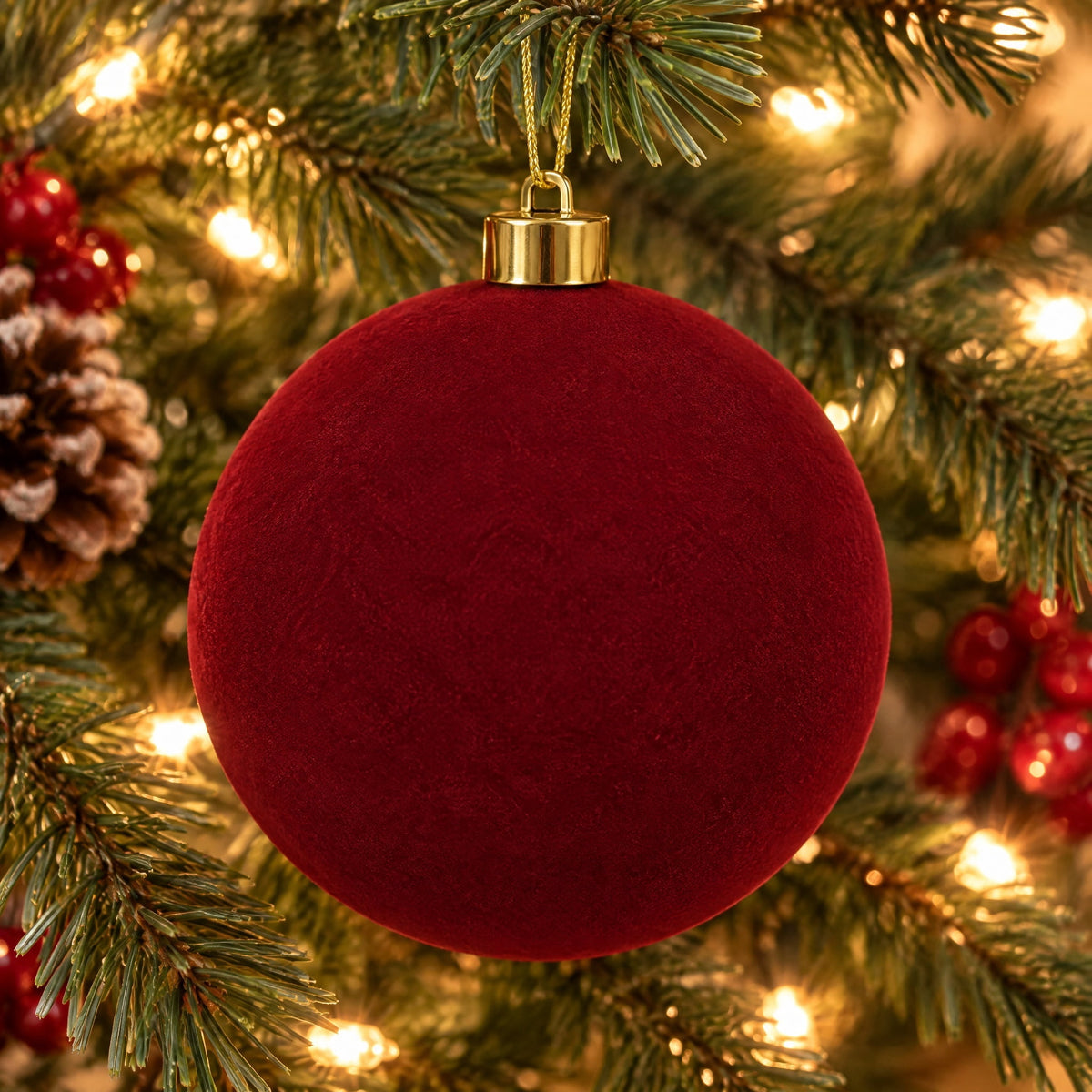 4-Count Dark Red Velvet-Feel Ball Shatterproof Christmas Ornaments, 3.9", by Holiday Time
