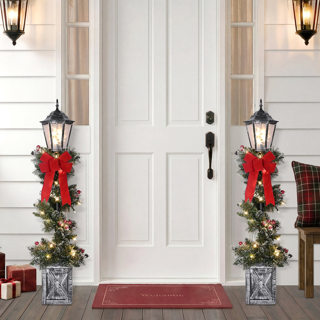 Puleo International Set of 2 Pre-Lit 4ft Christmas Glittery Lamp Posts Lantern Lights 50 Warm White LED Lights
