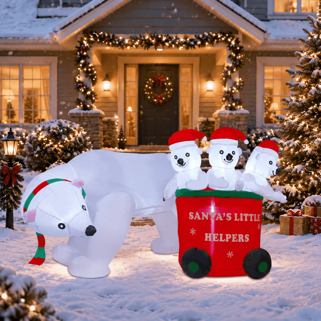7 Ft Christmas Inflatable Polar Bear with Santa Hat Outdoor Yard Lawn Holiday Decoration