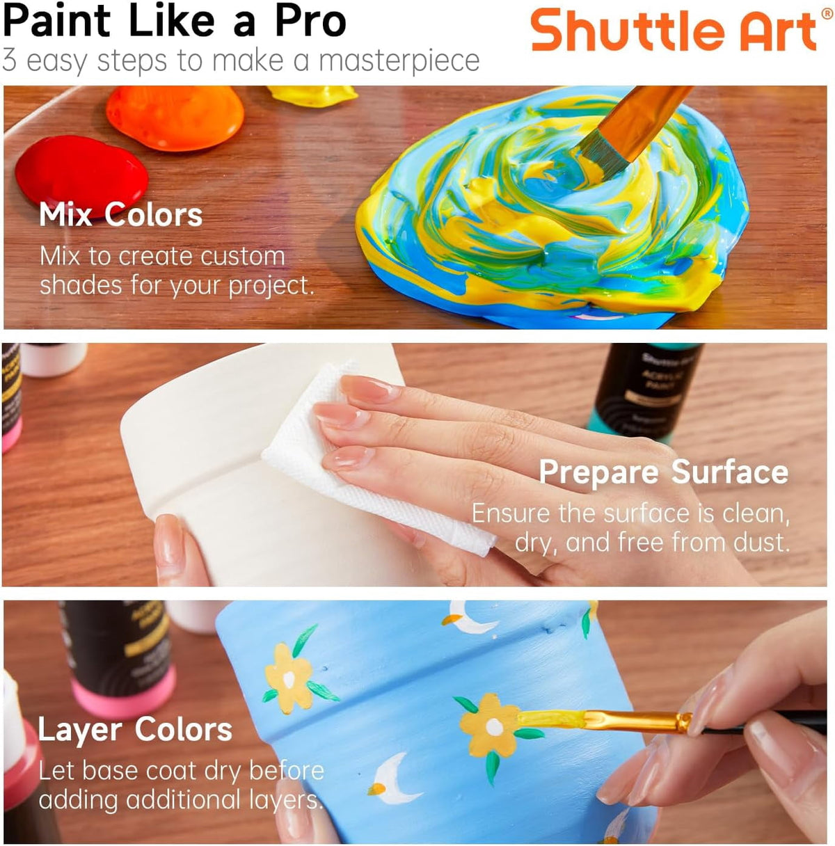 Shuttle Art Outdoor Acrylic Paint Set, 12 Colors Waterproof Paint, 8.45oz/250ml Large Bottles, Rich Pigmented Bulk Painting Supplies on Rocks, Wood, Wall, Crafts, Garden Statues