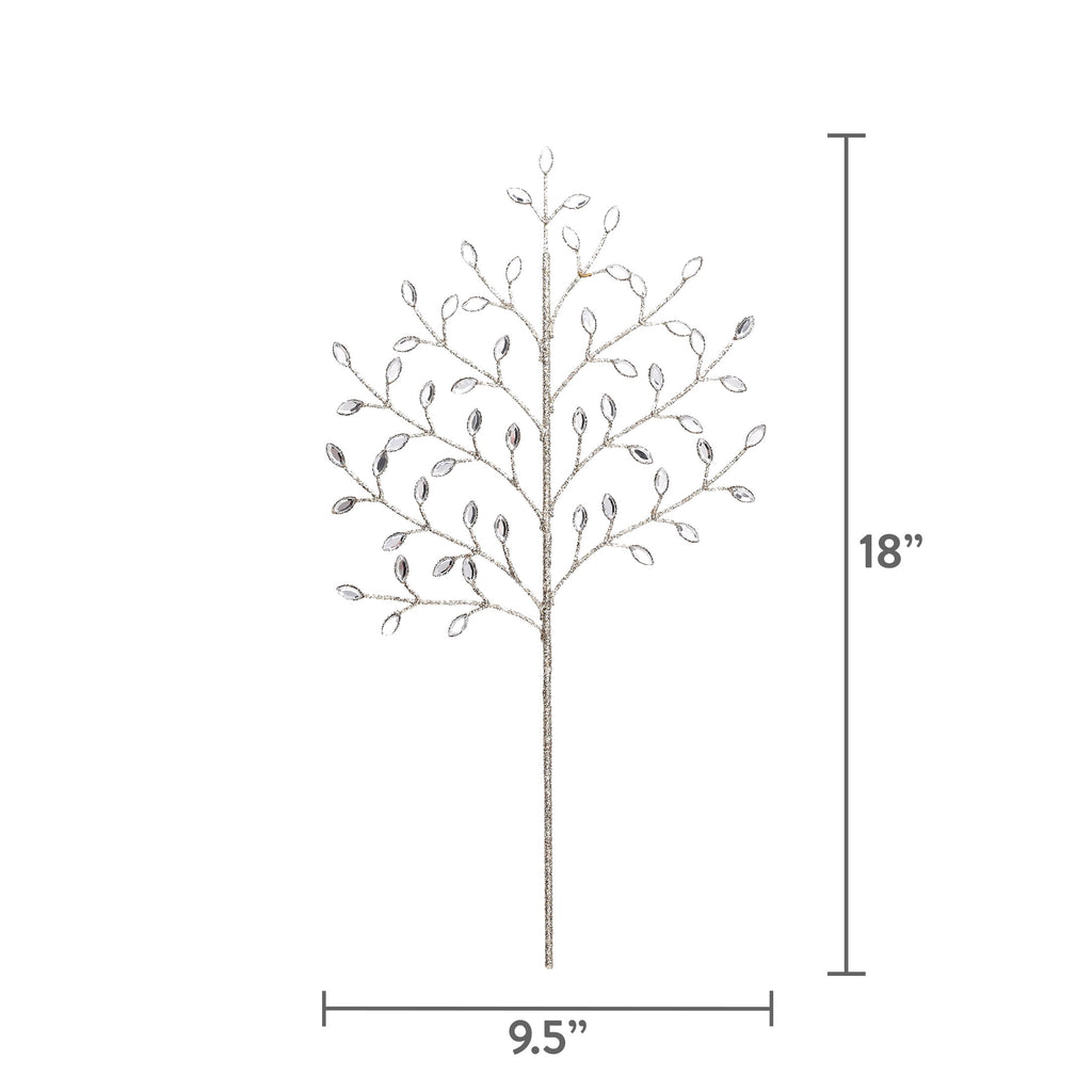 Champagne Gold Glitter and Gem Branch Decorative Christmas Pick, 18", by Holiday Time