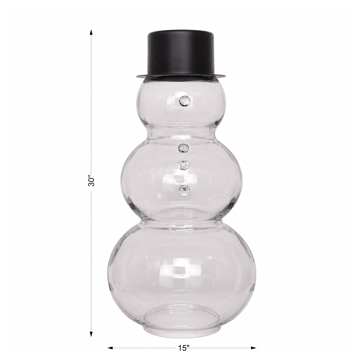 Glass Snowman with Metal Hat Christmas Decoration, Clear and Black, 30", by Holiday Time
