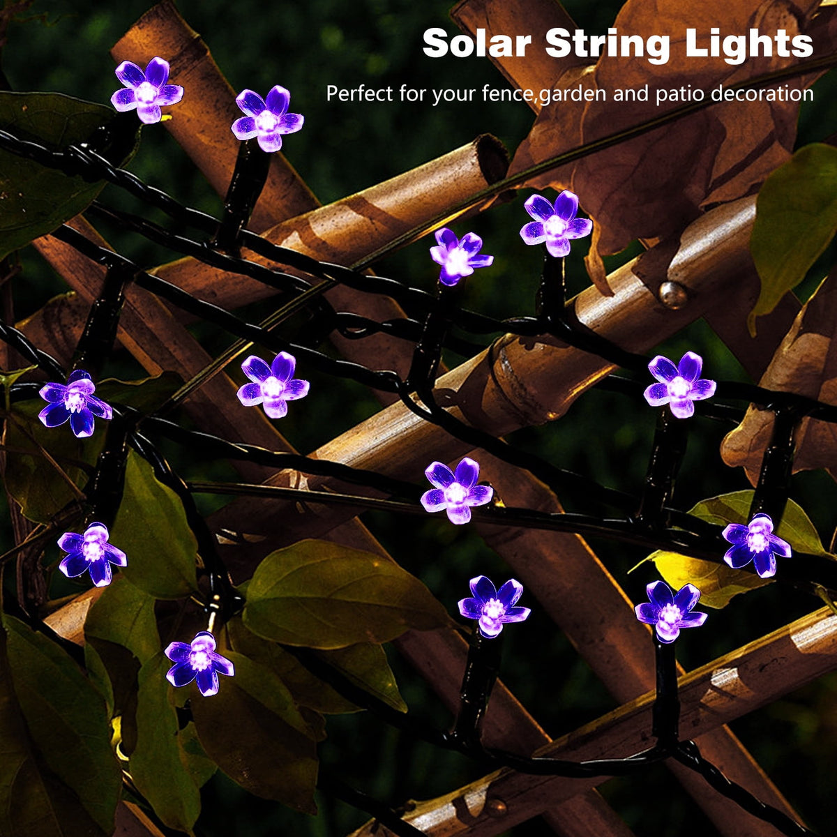 Rirool Cherry Blossom Solar String Lights Outdoor, 23FT 50 LED Flower Fairy Lights with 2 Lighting Modes, IP65 Waterproof Auto On/Off for Garden Patio Wedding Christmas Decor, Multicolor
