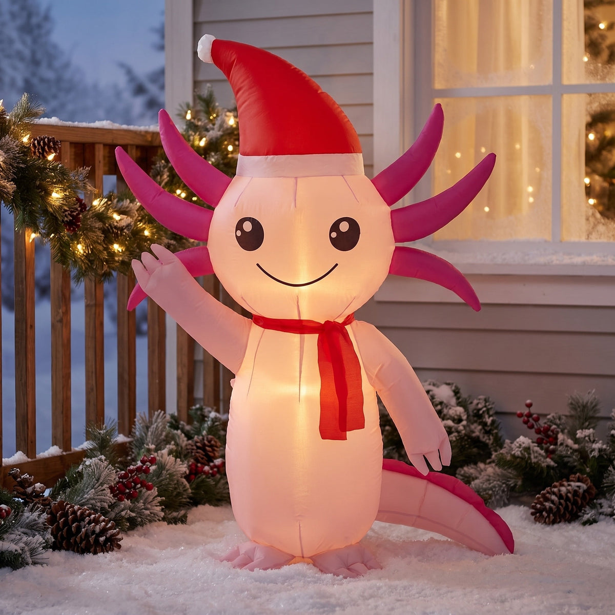 Pink and Red Axolotl Christmas Yard Inflatable, 4', by Holiday Time