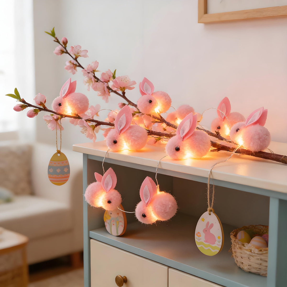 XGFHYJEH Easter Light Bunny String Lights Battery Operated 2M 20LED Fairy String Lights for Easter Decor Indoor Bedroom Patio Spring Theme Party Decor