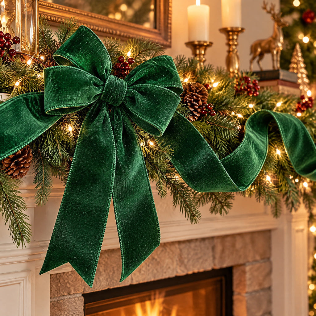 Green Velvet Christmas Ribbon, 3.5" x 30', by Holiday Time