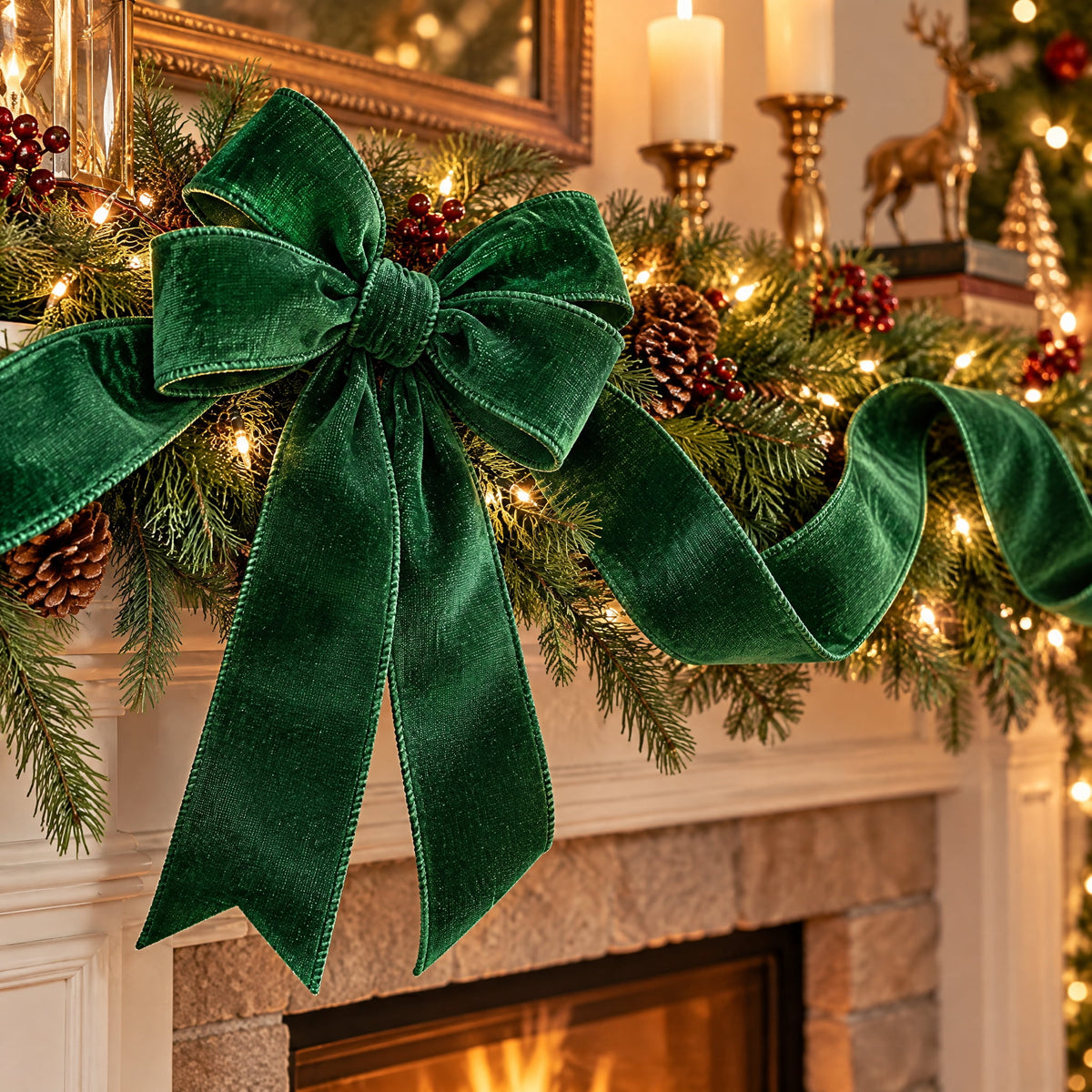 Green Velvet Christmas Ribbon, 3.5" x 30', by Holiday Time